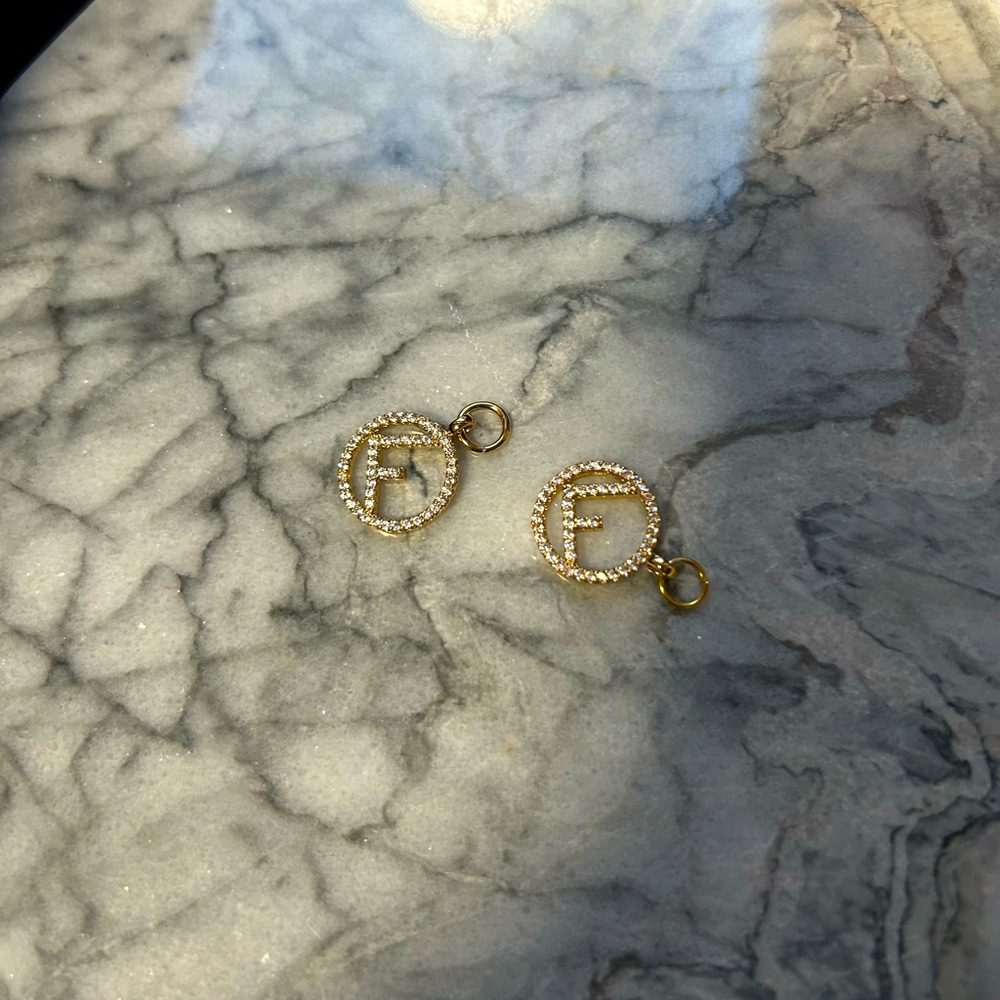 Fendi Gold Crystal FF Circle Charm Pair